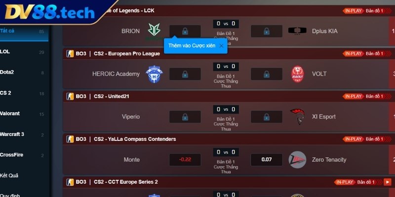 Khái quát sảnh E-Sport DV88